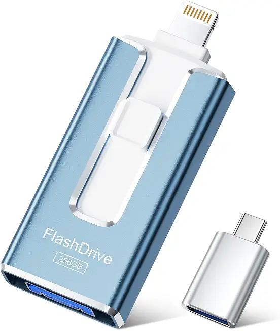 SUDEHO USB Stick 256 GB für iPhone, MFi-zertifizierter 4-in-1 Speicherstick für iPhone/iPad/Android/PC, Flash-Laufwerk mit Plug-and-Play Backup für Fotos & Videos, schnelle Übertragung, Aschblau