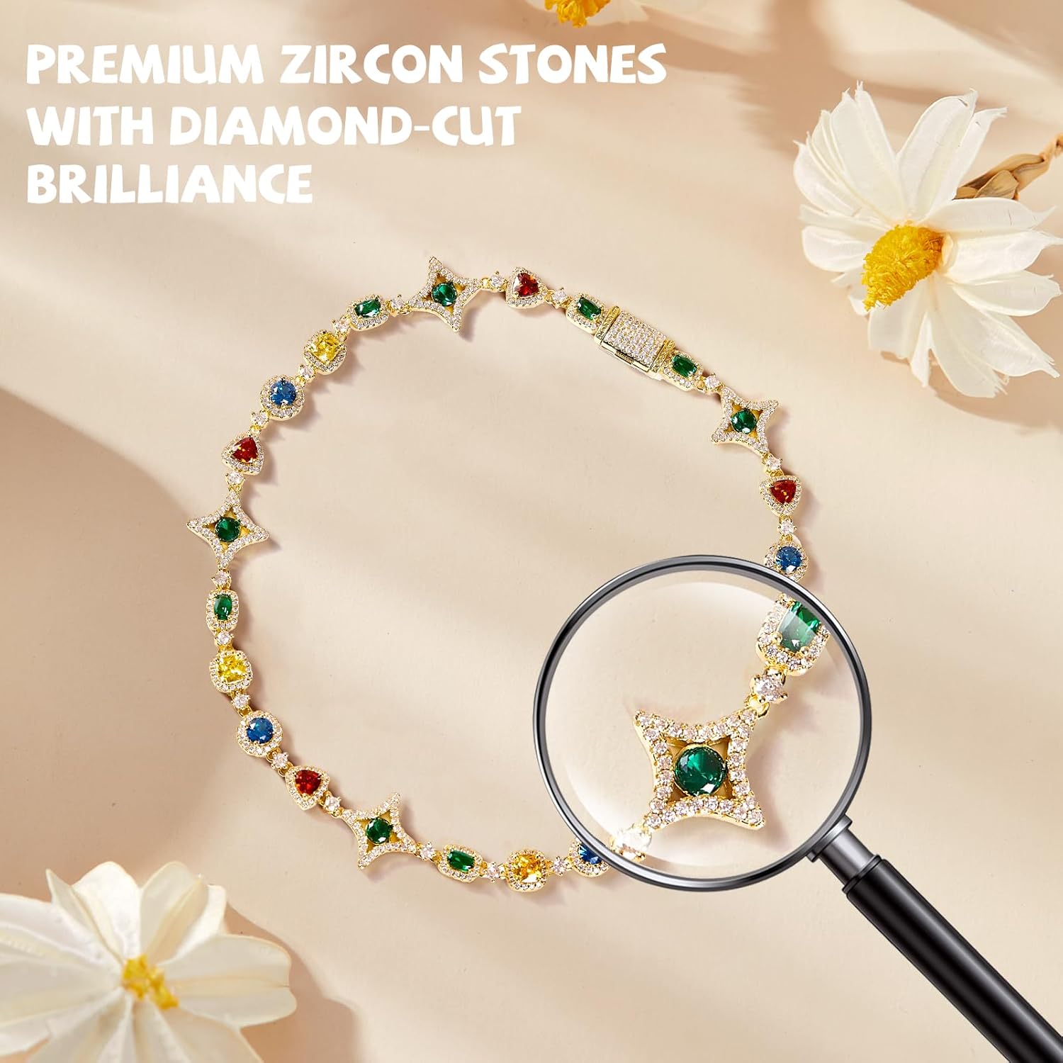 Tears of the Rainbow Hip-Hop Alloy Zirconia Necklace for Men & Women, Colorful Gemstone Statement Jewelry, Unique Urban Style Chain for Streetwear, Unisex Bold Design Gift Necklace for Men - Image 5