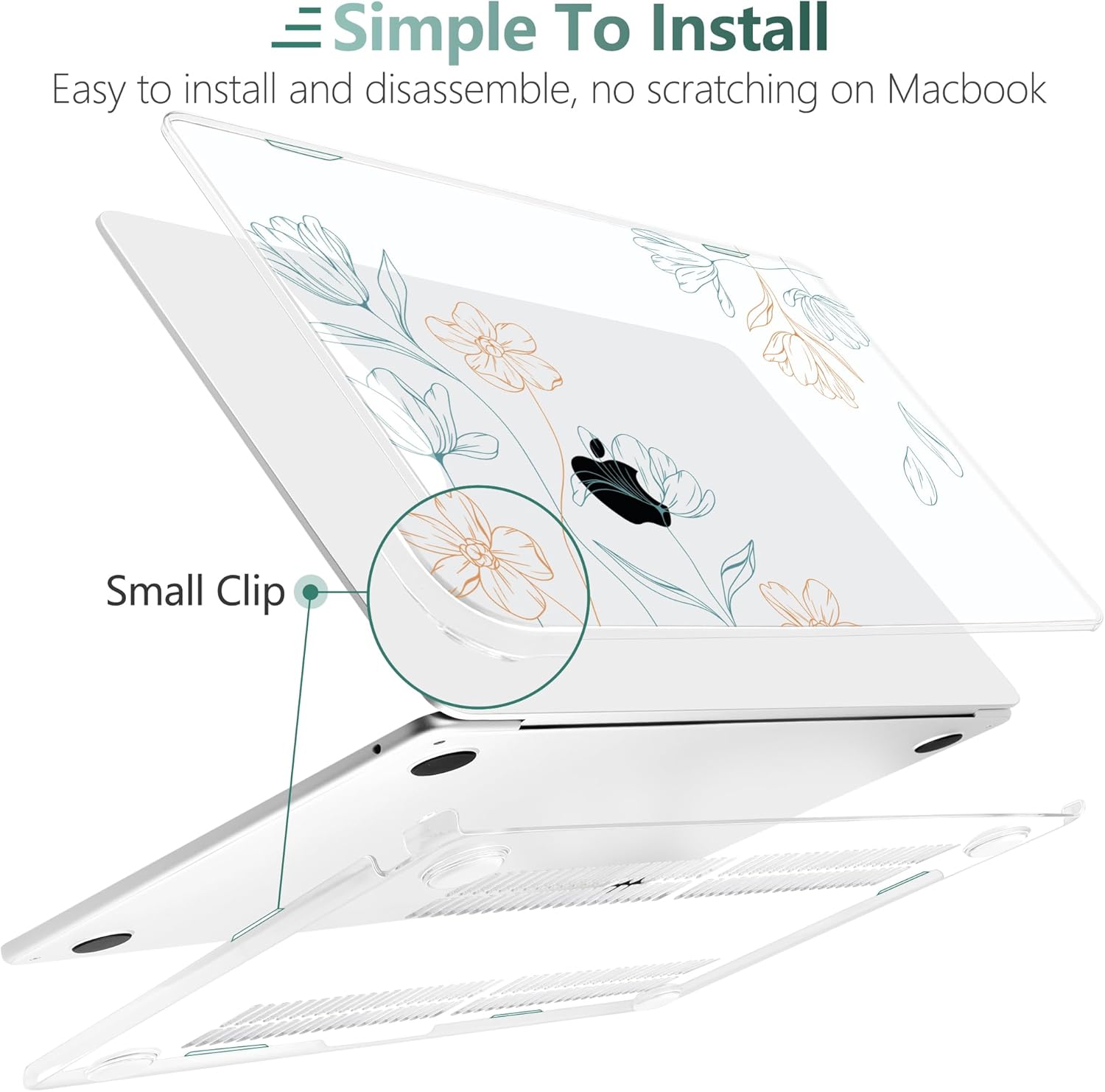 TWOLSKOO for MacBook Air 13 inch Case M4 A3240 M3 A3113 M2 A2681 2025 2024 2022 Plastic Hard Shell, Keyboard Cover, Type C Adapter, Screen Protector for MacBook Air 13.6 inch, Engraved Floral - Image 4