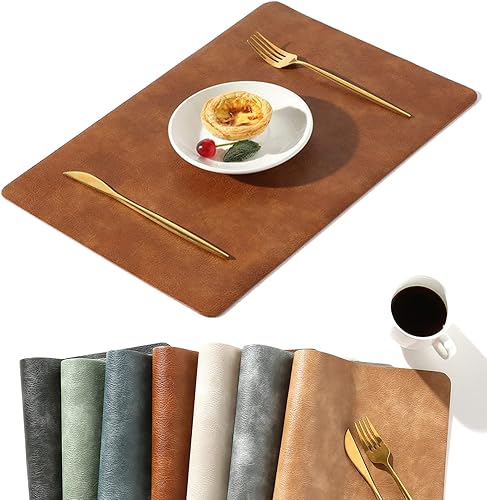 Univo Colors Juego de 6 manteles individuales de piel sintética con patrón de piel vacuno lavada, resistentes al calor, impermeables, lavables para