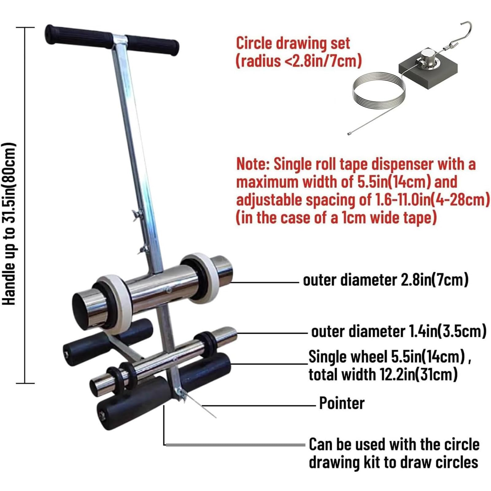 Kit de marquage de Terrain de Basket pour béton, Outil de marquage au Sol Manuel, Machines de marquage de Lignes de Terrain de Jeu réglables, Machine à Ruban de marquage