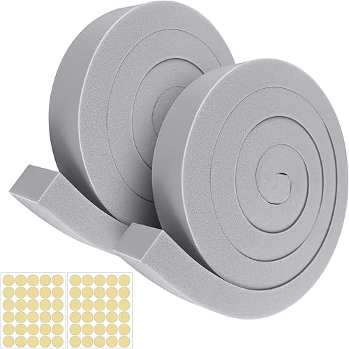 FoamJoy Kit de sellado de ventana de CA con adhesivo, 2 tiras aislantes de espuma gris de 1 x 1 x 6.5 pies, espuma de aire acondicionado para