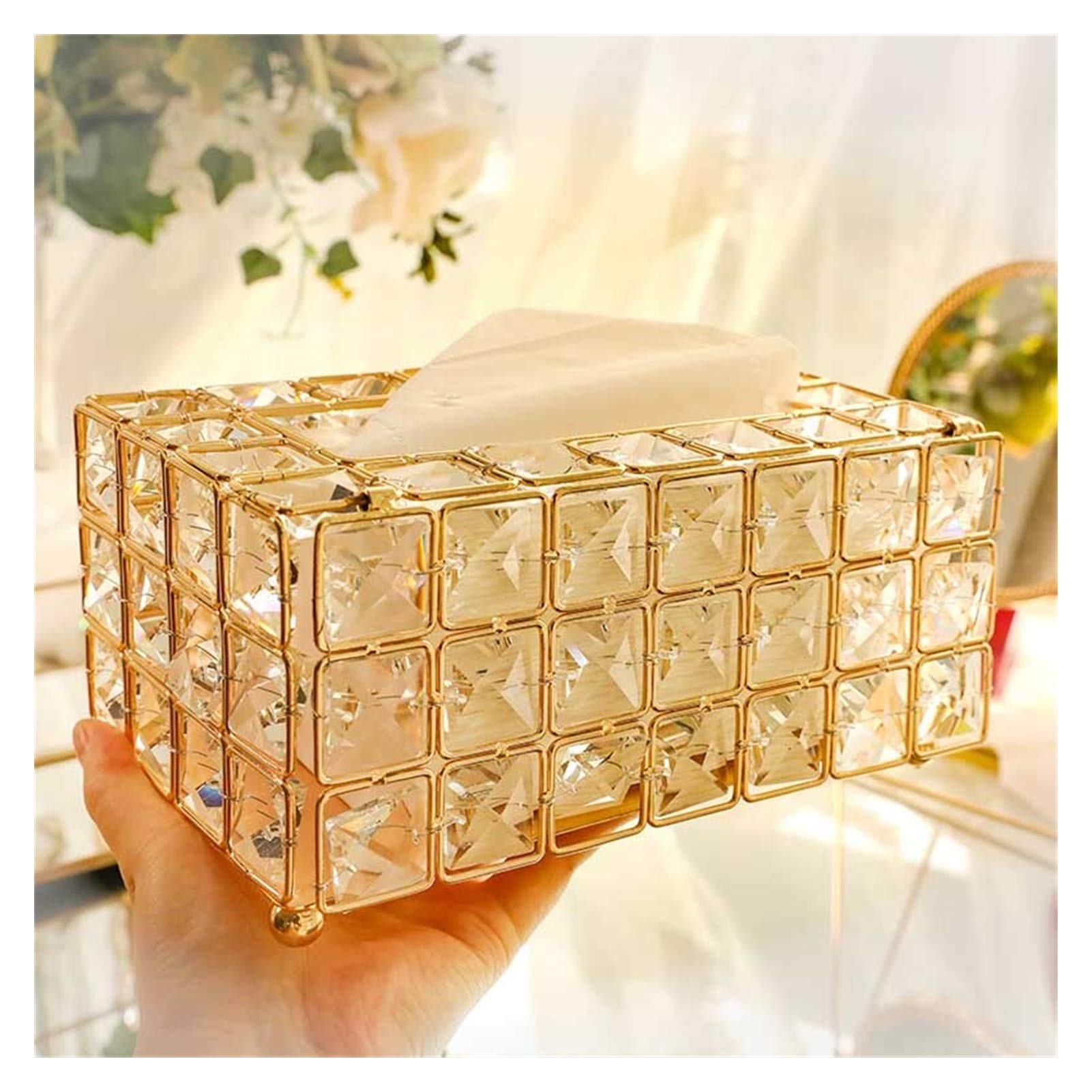 JINSUO Crystal Lipstick Holder Makeup Organizer Necklace Dressing Table Makeup Brush Jewelry Pearl Storage Box Decor ornaments Tray (Color : Zhi jin he)
