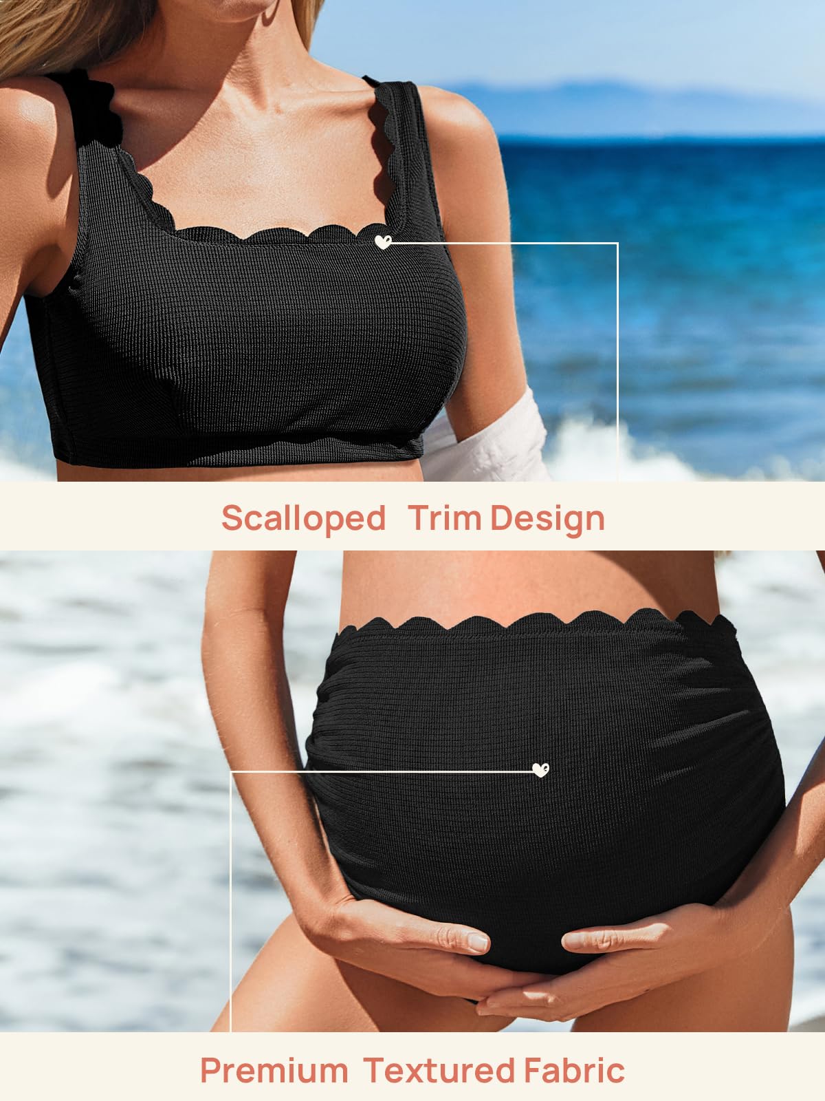 Summer Mae Traje de baño festoneado de maternidad para mujer, traje de baño de cintura alta, bikini de dos piezas con nudo de corbata