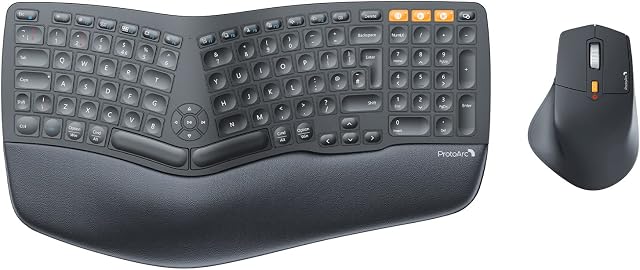 Ergonomic Wireless Keyboard Mouse, ProtoArc EKM01 Ergo Bluetooth Keyboard and Mouse Combo, Split Design, Palm Rest, Multi-Device, Rechargeable, Windows/Mac/Android