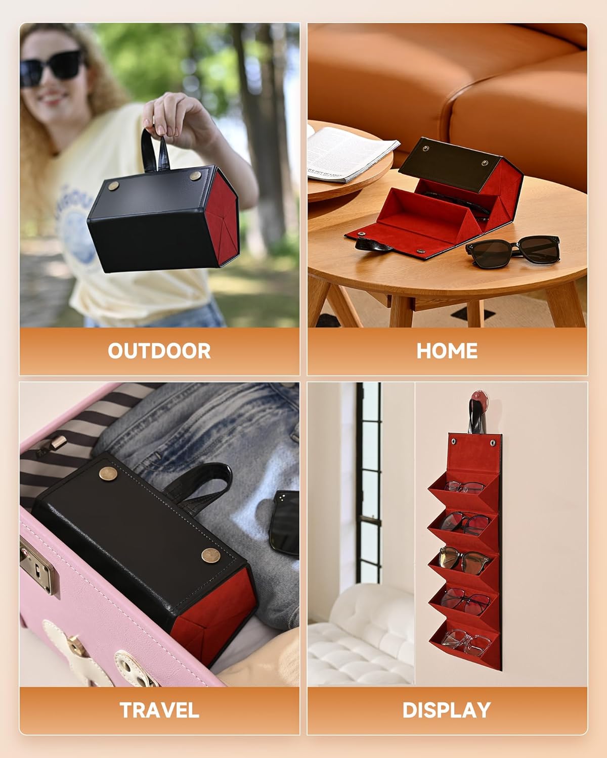 CO-Z 5-Slot Sunglasses Organizer, Folding Glasses Jewelry Storage Case with Mirror, Travel Sunglasses Case for Women & Men - Image 8