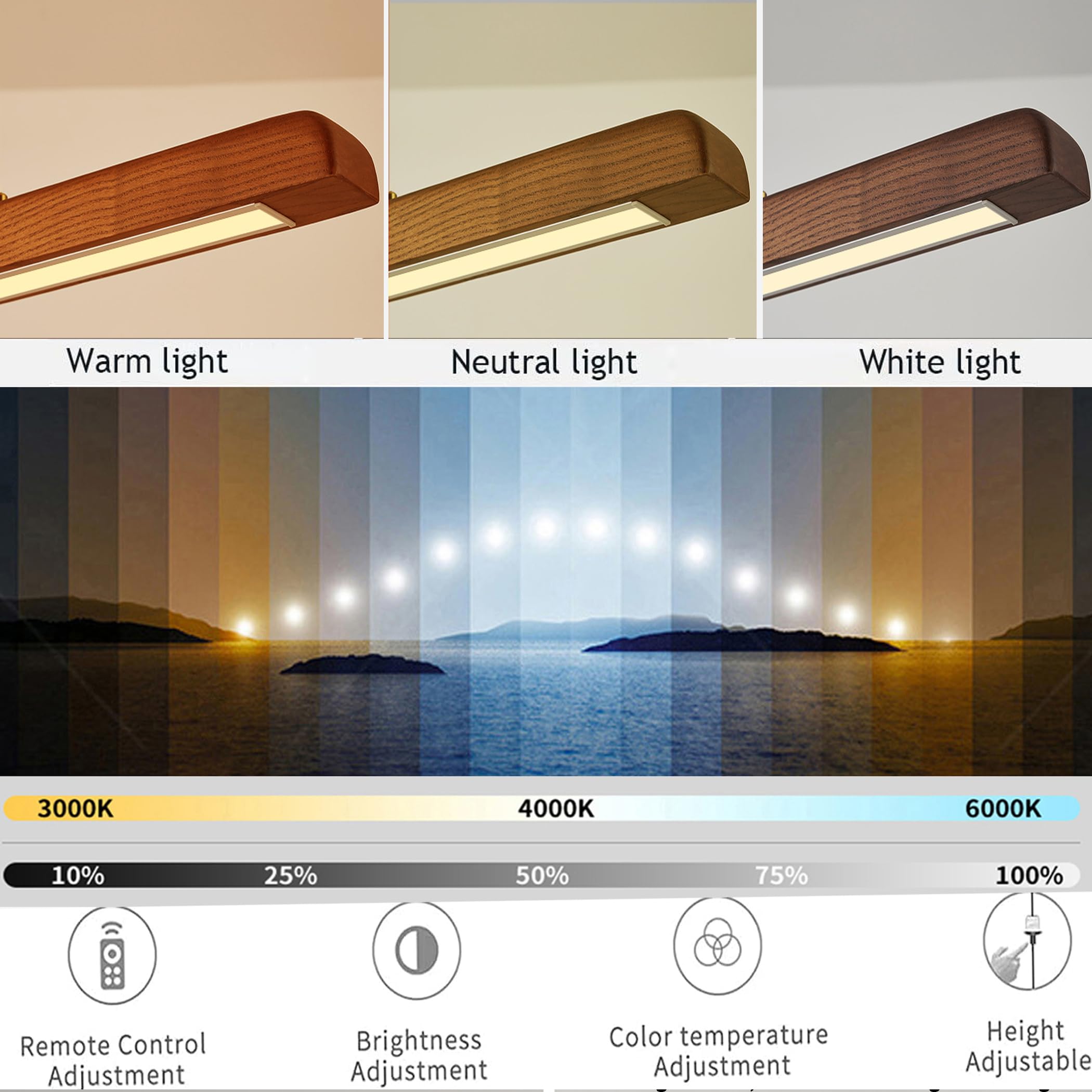 Nowoczesny stół do jadalni z orzecha włoskiego i żyrandol jesionowy 90 cm, ściemniana lampa wisząca LED z pilotem zdalnego sterowania, do salonu i biura, stylowa dekoracja domu
