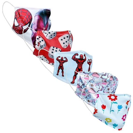 Creative Kids Unisex Multicolor Washable Face Mask 2 Layered - Pack of 5