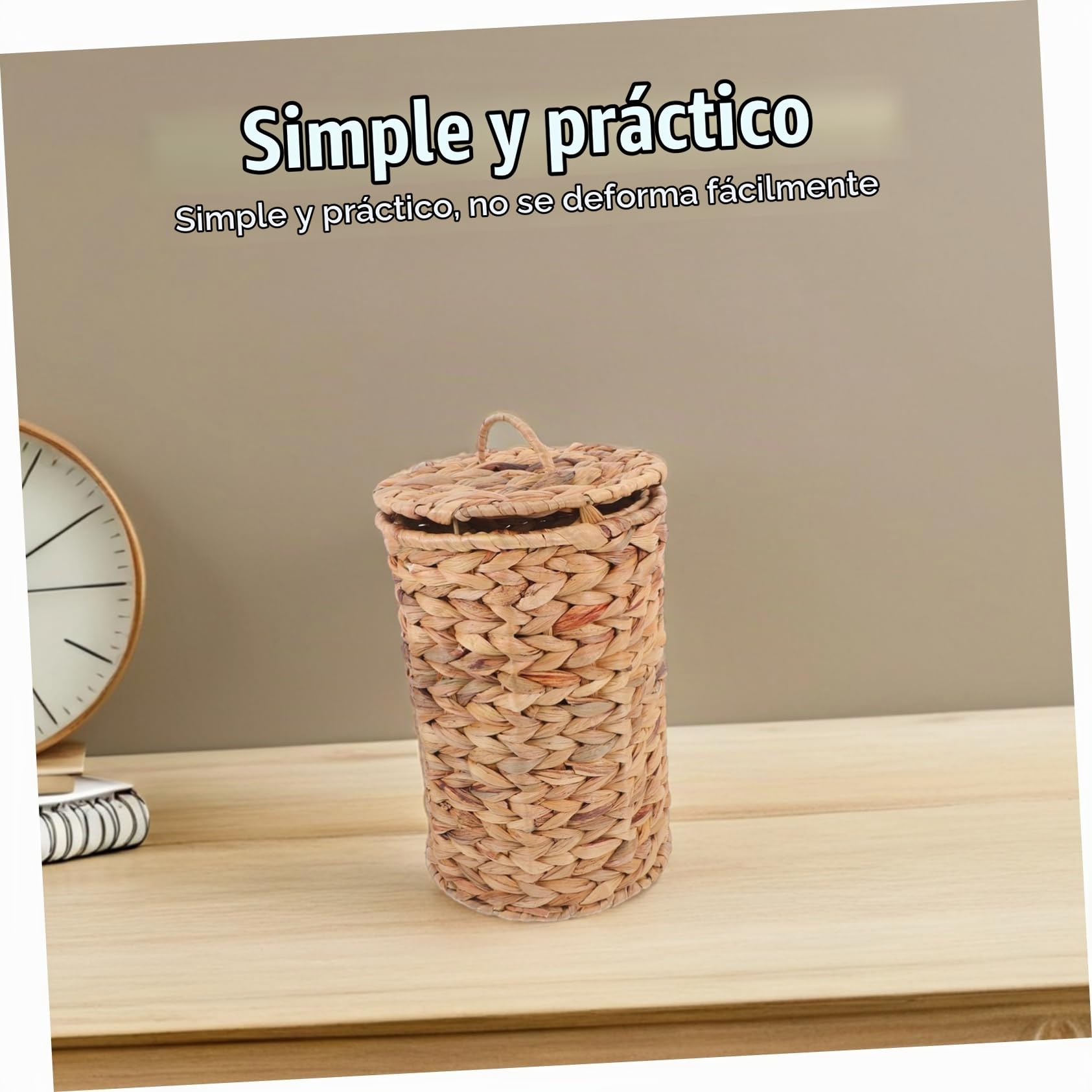 Cestas de Mimbre Hechas a Mano en Forma de Calabaza con Tapa, Bote de Basura Decorativo para Escritorio y Oficina con Estilo Rústico Natural