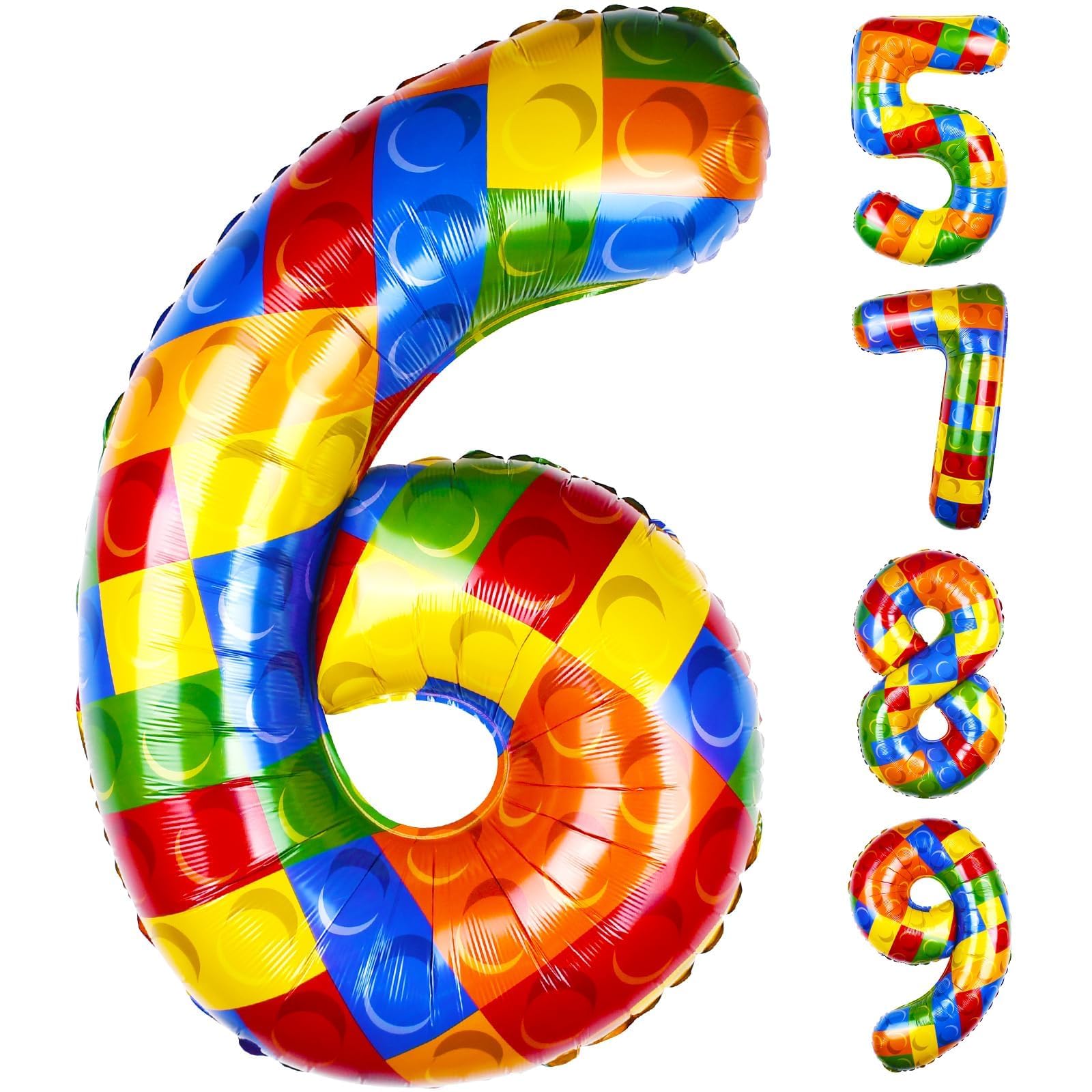 40 Inch Building Block Number Balloon Colorful Block Foil Balloons Block Themed Big Helium Numbers for Girls Boys Party Decorations(Number 6)
