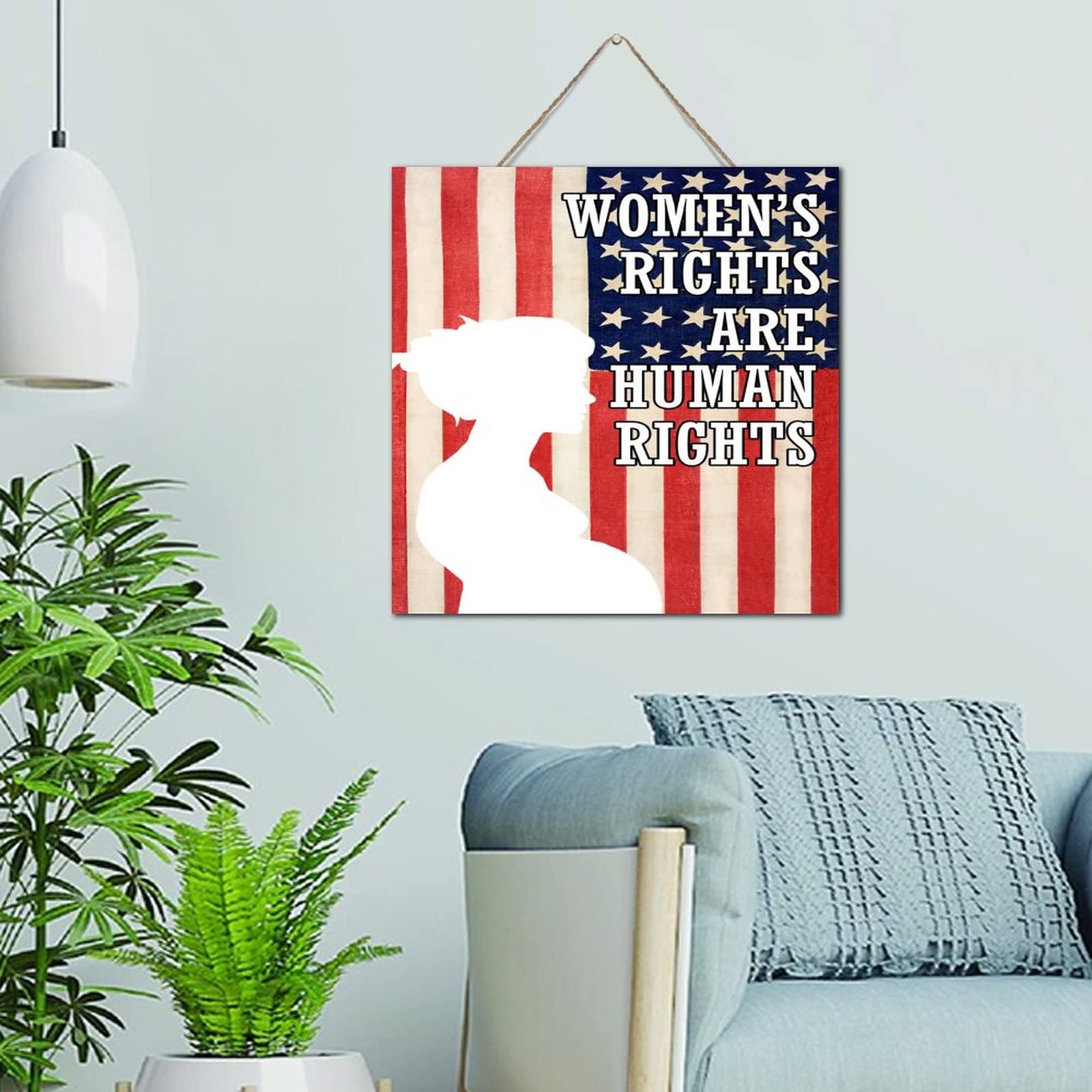 Plaque en bois Women Rights Are Human Rights déco salon 30cm