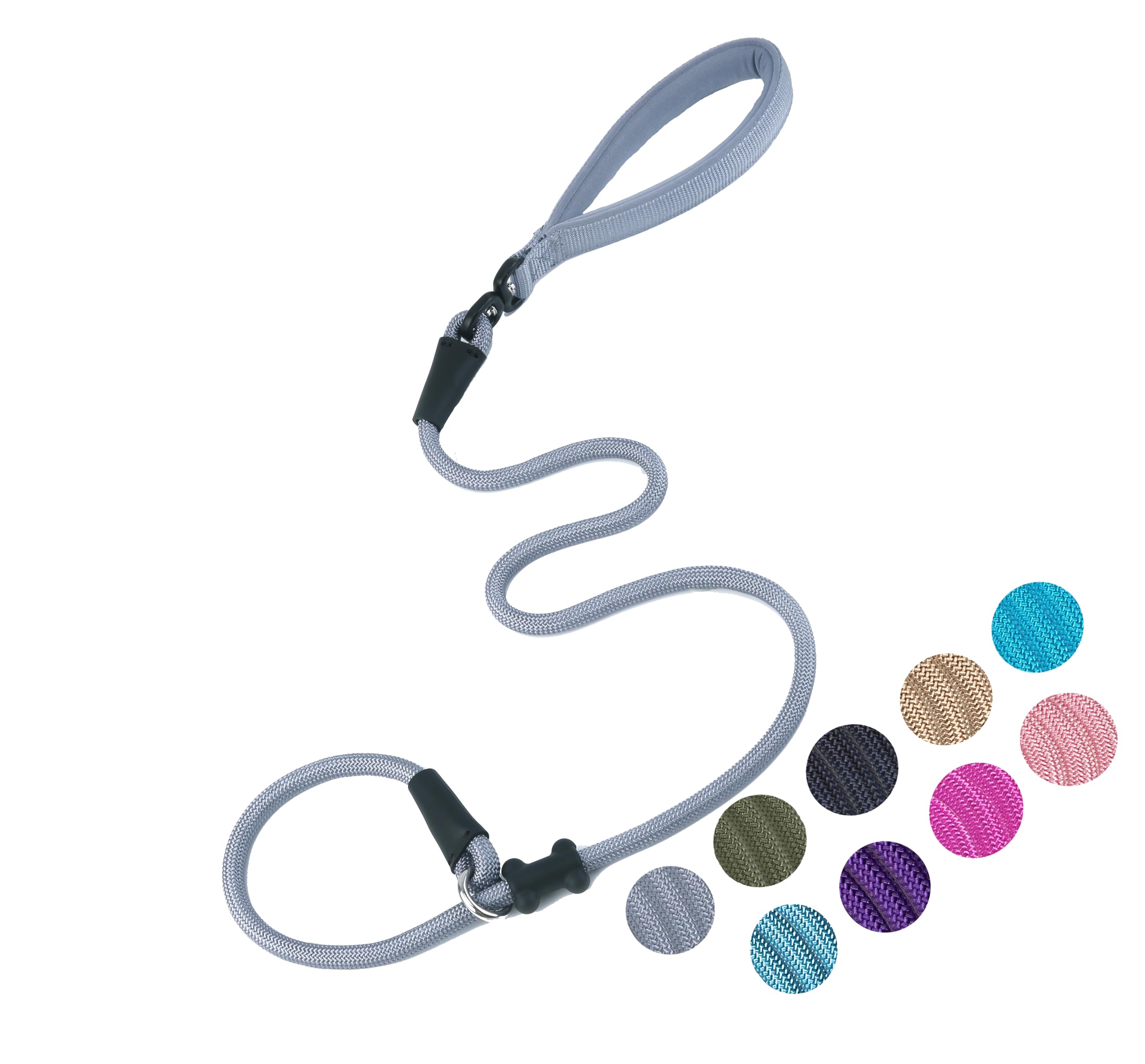 Slip Lead Dog Leash，Strong Nylon Rope Leash and Padded Handle,No Pull Outdoor Walking Training Lead for Small Medium Large Dogs (Grey,1/2"×4ft) — image 1
