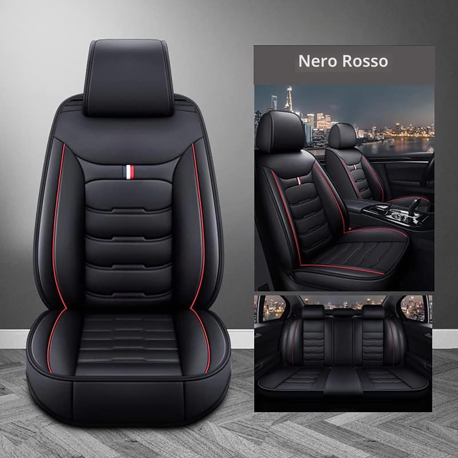 Set Completo di Coprisedili Auto per Nissan Qashqai J12 J11 J10 J11 J12 +2 2006-2023 2024, Pelle Traspirante Impermeabile Antiscivolo Pelle PU Set Set Copri Sedile,C/Black-Red