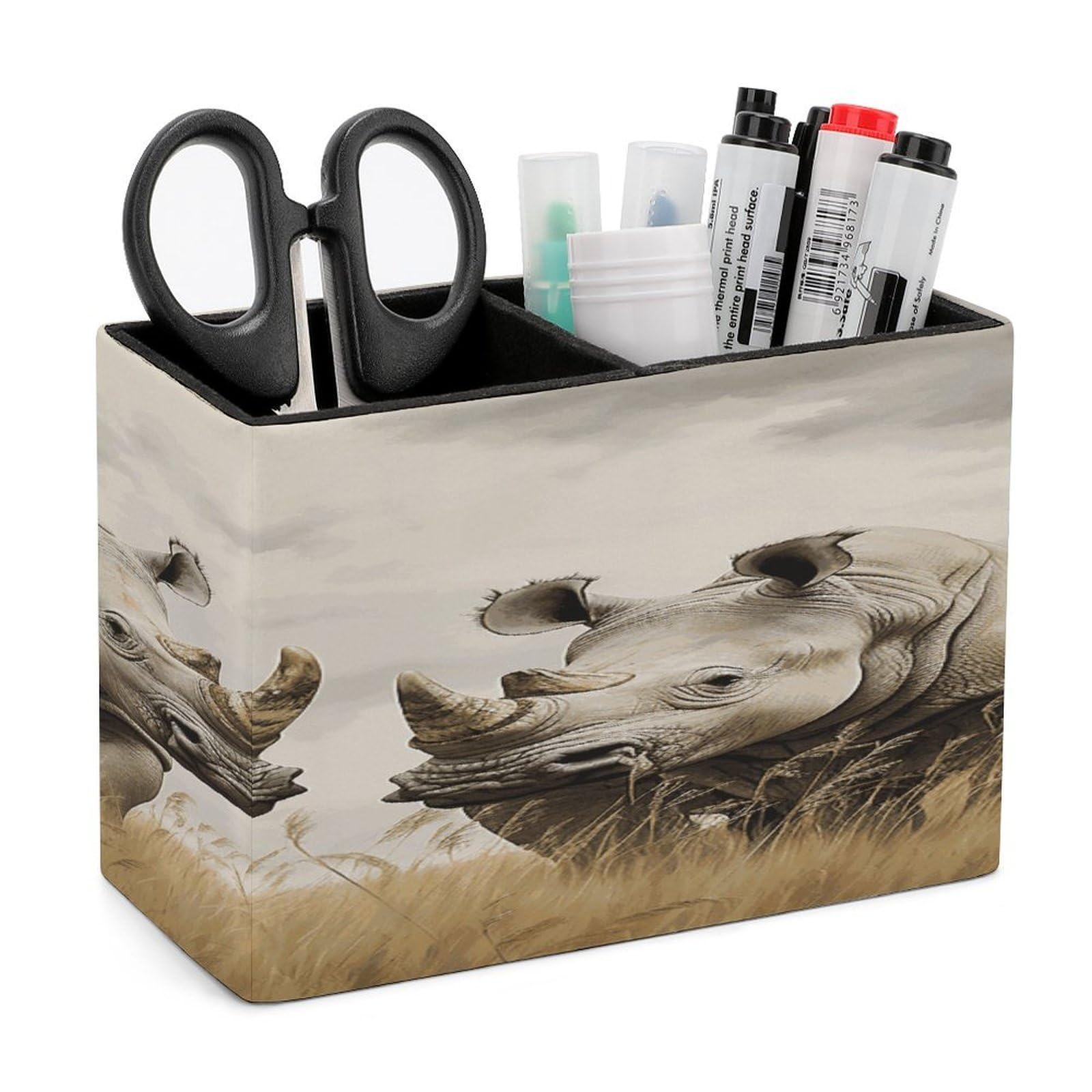 Porte-stylos en cuir rhinocéros : organisateur de bureau élégant