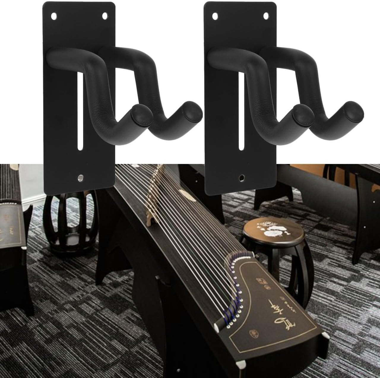 Guzheng Wall Hanger Acoustic Guzheng Wall Stand Groove Design for Display and Storage Mounted Hanging Rack 6.25 X 5.11 X 2.75 in 2 Hooks 6 Screws