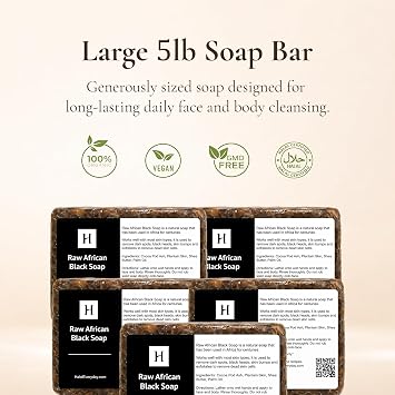 HalalEveryDay 5 lb African Black Soap Bar from Ghana with Shea Butter