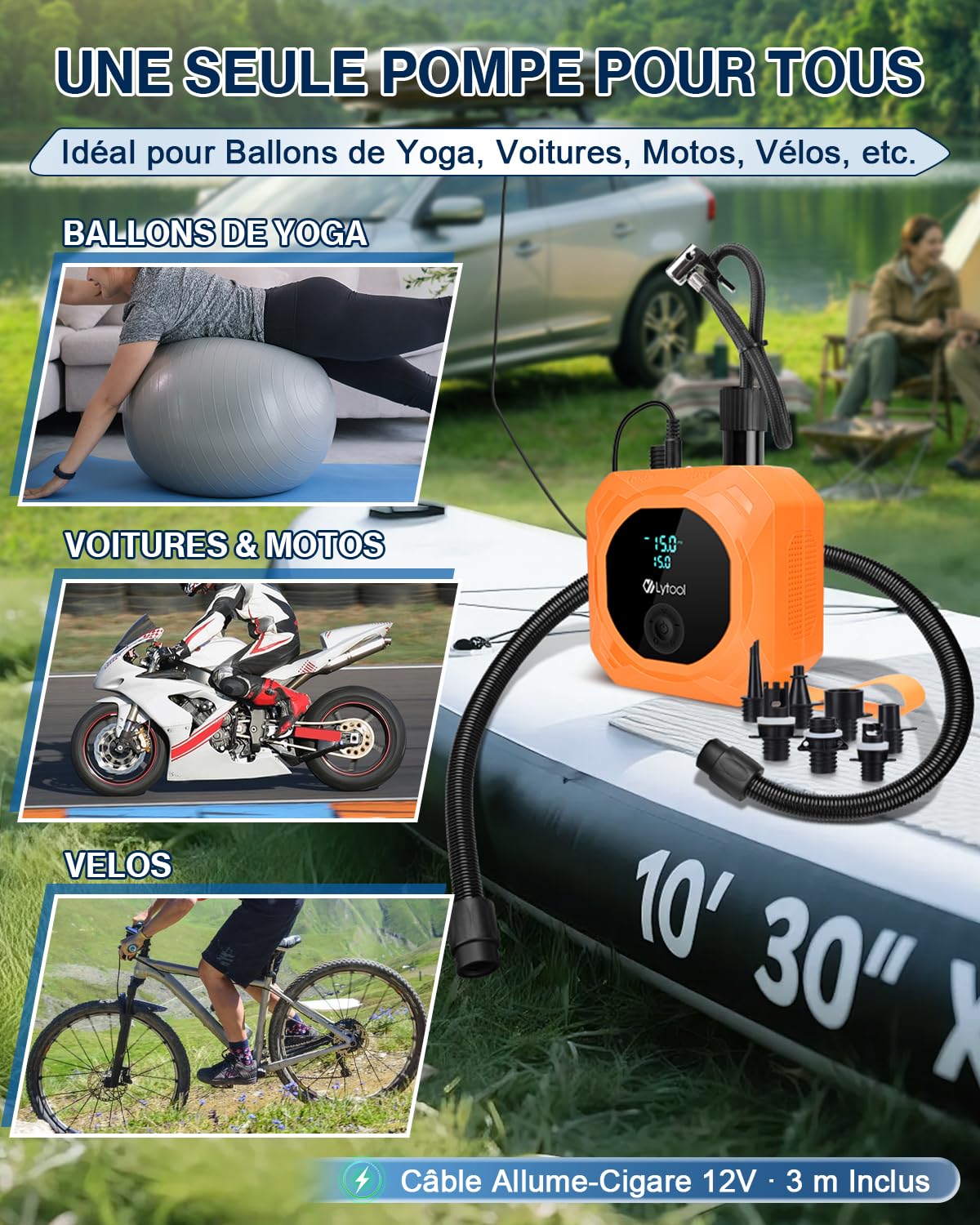Pompe Électrique Sup (Option Avec Batterie/Sans Batterie) Lytool Gonfleur Paddle Haute Pression 50 PSI avec Arrêt Automatique Planches Stand Up Paddle,Bateaux,Kayaks,Voiture,Vélo