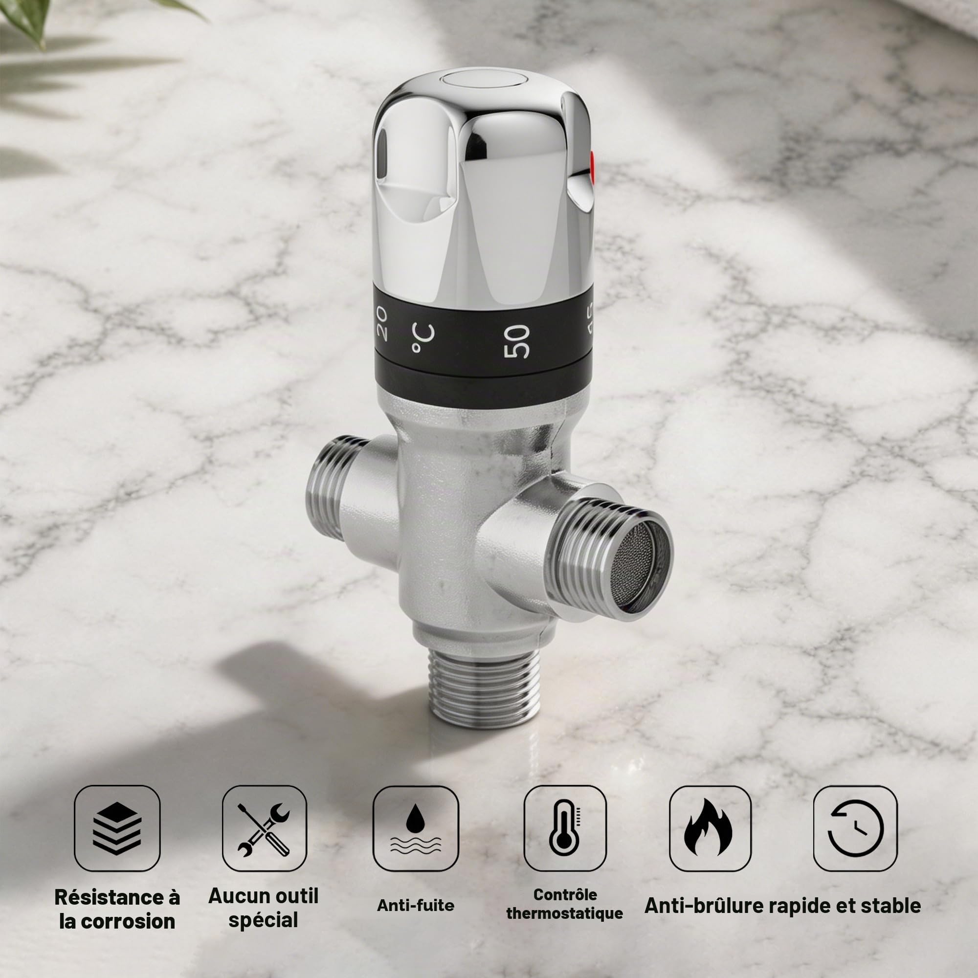 MORADO Mitigeur thermostatique pour système de douche, vanne de contrôle de température de l'eau avec connexions BSP 15 mm, laiton massif, chrome