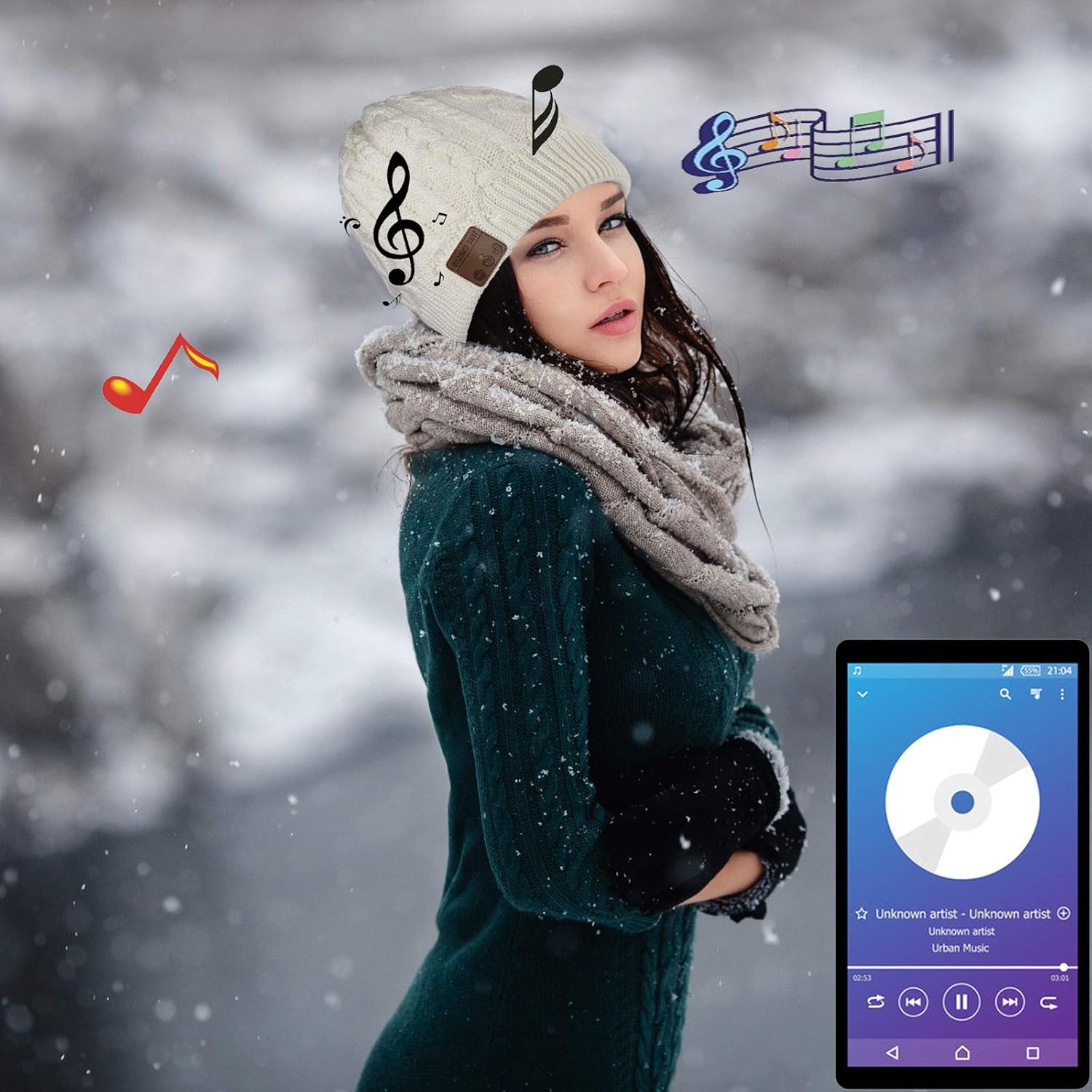 Wireless Beanie Hat for Men Women Wireless Headset Headphones Music Audio Boys Girls Winter Cap with Speaker Mic Hands Free Outdoor Sport Stereo Earphone Earpieces Warm White - Image 2