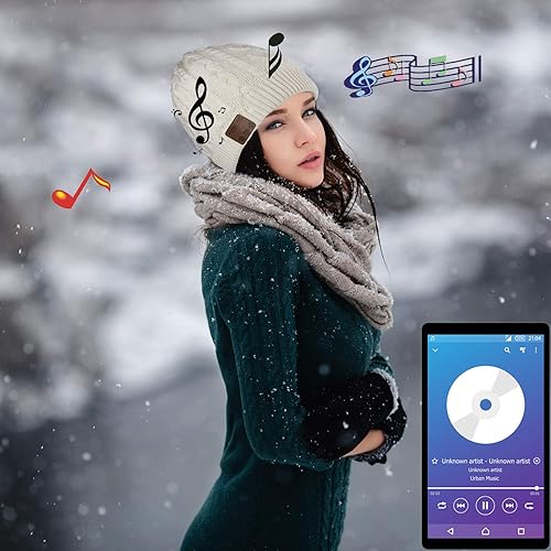 Miniatura 2 de Gorro inalámbrico para mujer, gorro de música para mujer, V5.0, auriculares inalámbricos para hombre, gorro de invierno sobre la oreja con música