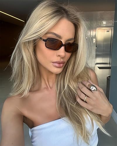 Vista 9 de Lentes de sol retro para mujeres y hombres, lentes de sol rectangulares pequeños de los años 90, vintage, lindos, estrechos y modernos