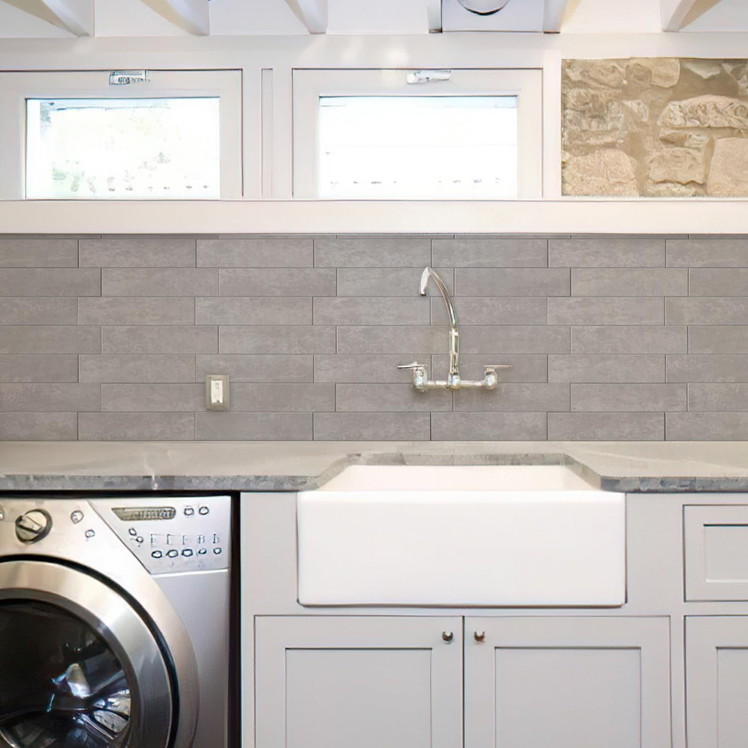 W&S 10-Sheet Peel and Stick Matte Warm Grey Subway Tile,Stick on Backplash for Kitchen,Thicker Waterproof Luxury Tile,Self Adhesive Faux Stone Wall Tile for Living Room,Bathroom,Bedroom,Fireplace