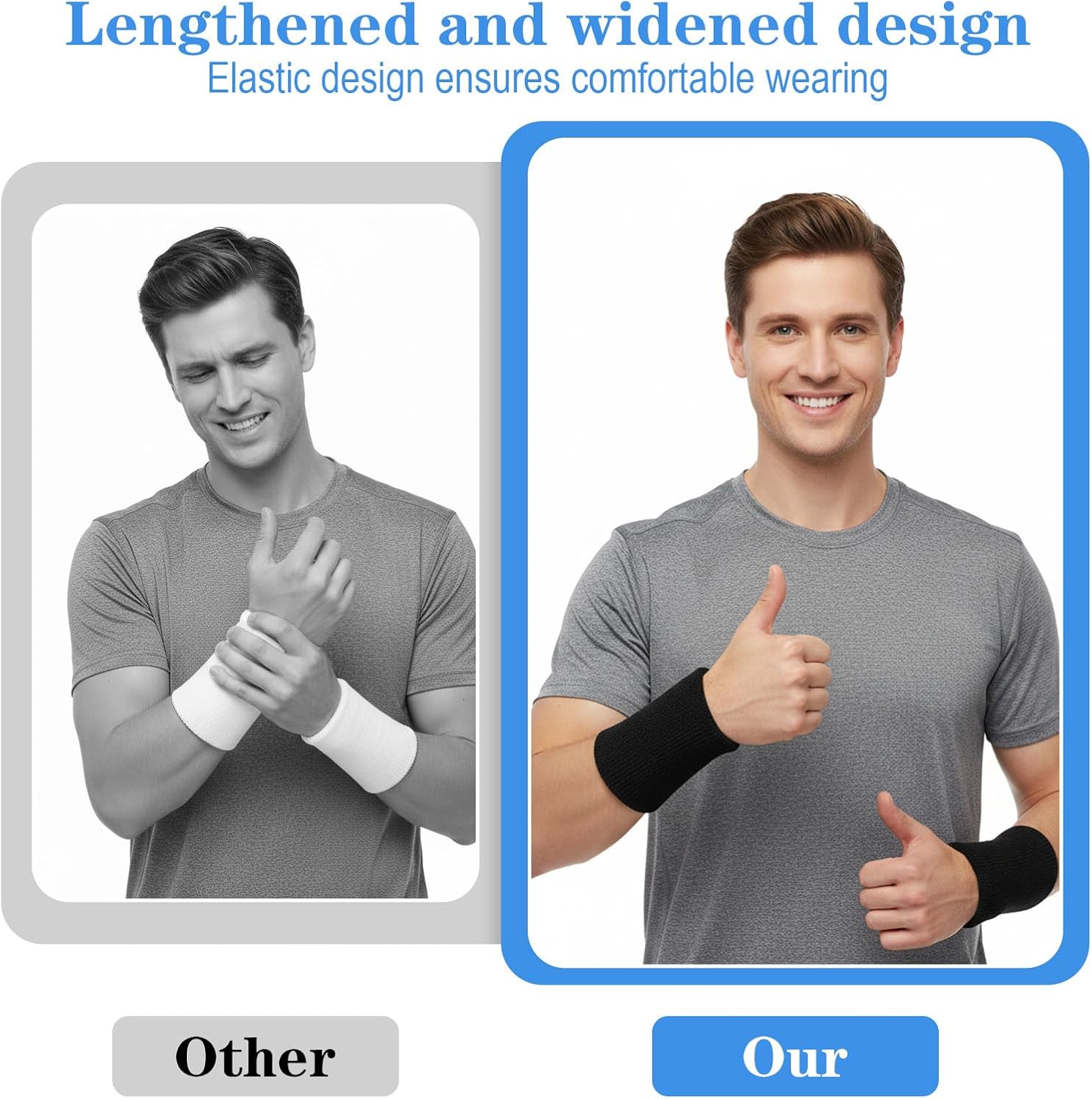 6 Pcs 6 Inch Wrist Sweatbands Wrist Sweat Bands for Men Women Elastic Athletic Wrists Bands Tennis Wrists Band for Basketball Workout Running - Image 6