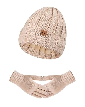 Womens Winter Beanie Warm Hat Touchscreen Gloves Set with Fleece Lined Skull Caps Gifts for Women Men