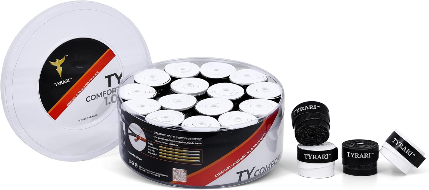 Ty Comfort 1.0 Overgrip 4,12 and 30 Pack - Designed for Comfort, Sweat Absorbing, Tacky, Durable Over Grip for Tennis, Pickleball, Badminton, Paddle, Squash and Other Racket Handles