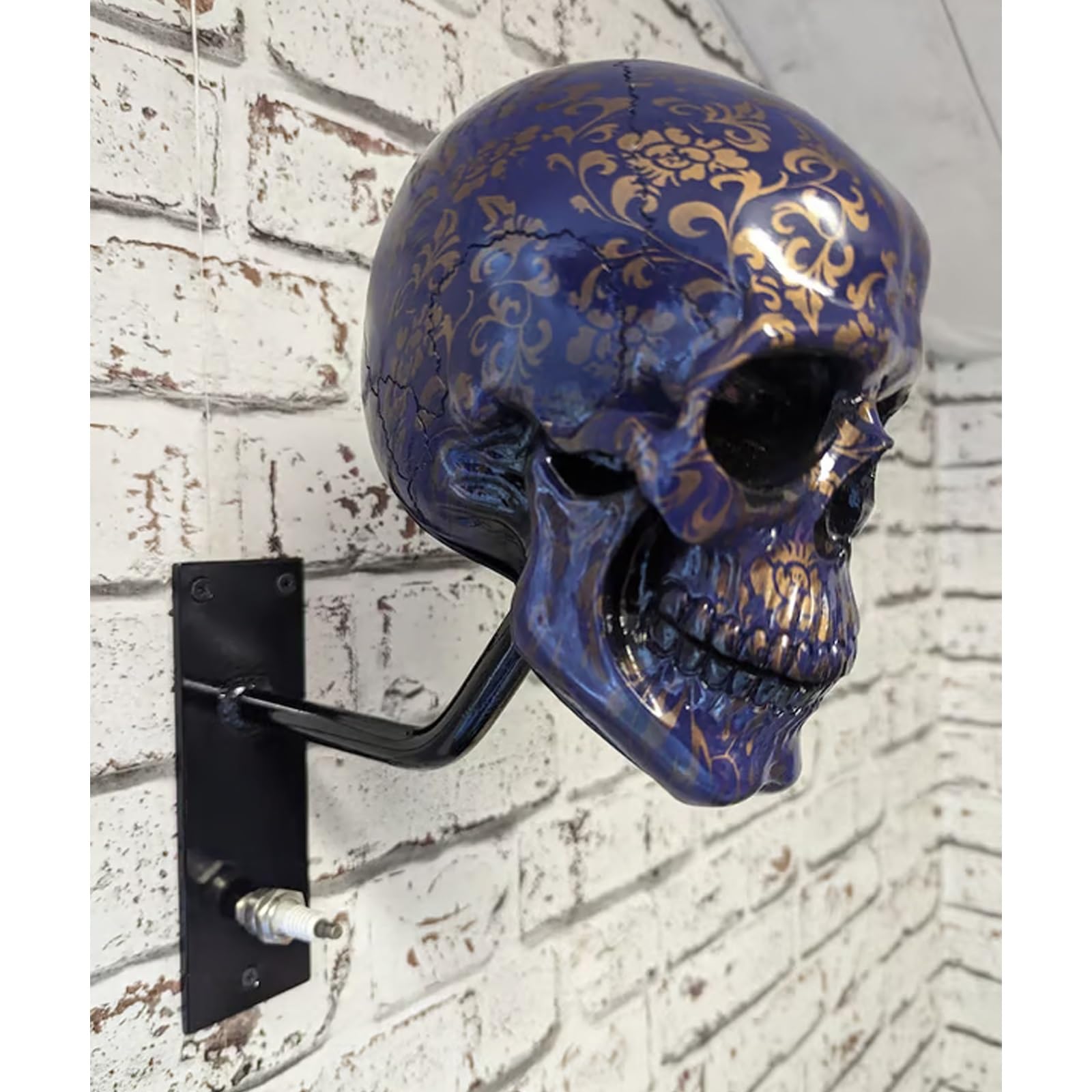 Support Mural Moto 2-en-1 : Casque + Veste - Design Tête De Mort En Vrai Piston - Pur Style Biker ! - 11