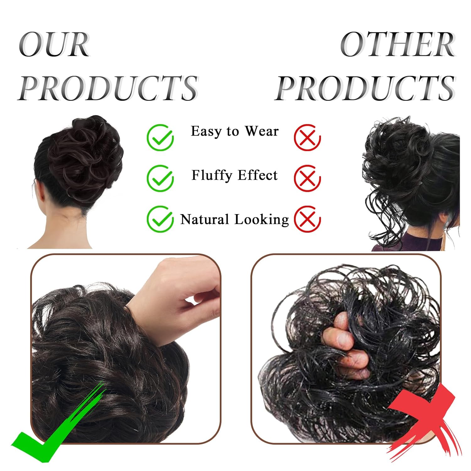 Large Messy Bun Hair Piece Curly Synthetic Extensions Scrunchies Fake Chignon Updo Hairpieces for Women Dark Brown - Image 3
