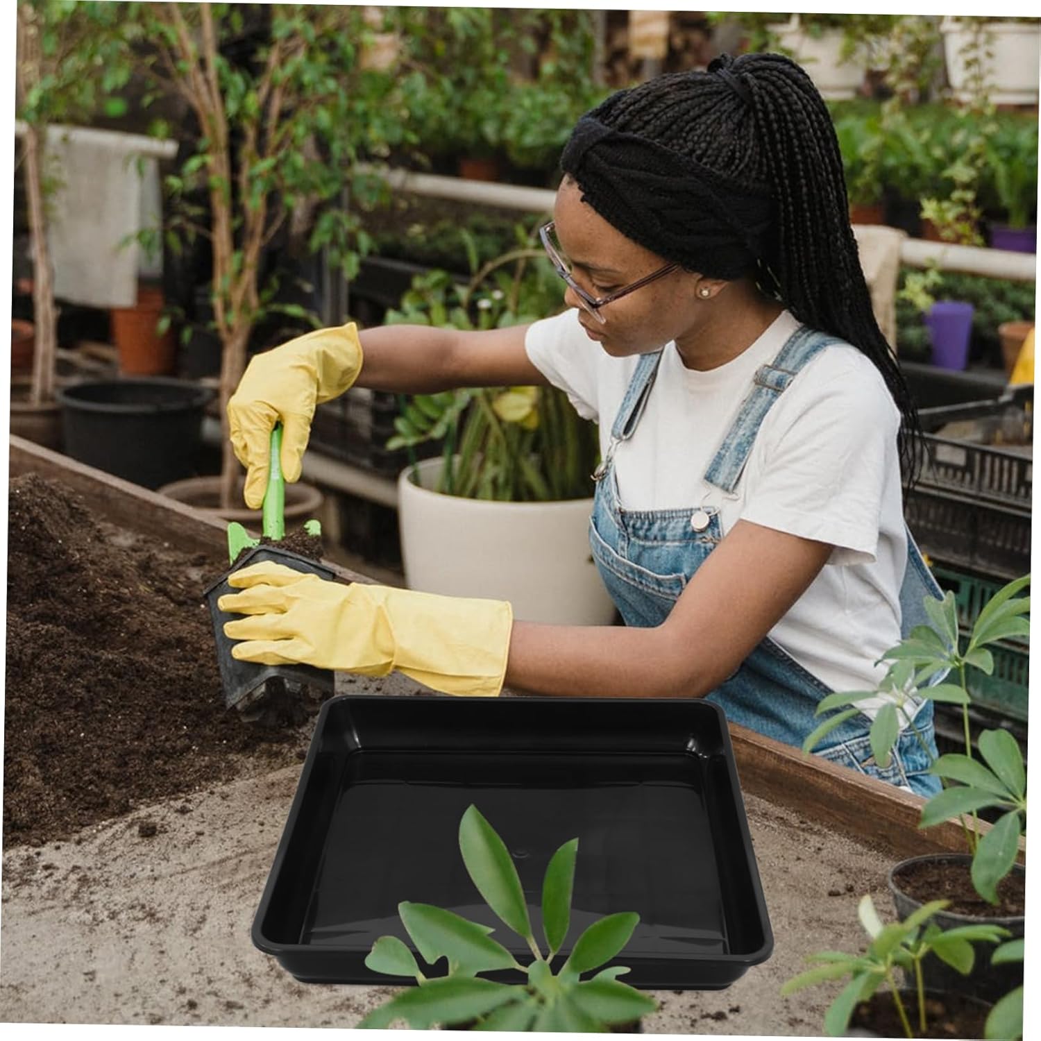 2Pcs Thick Square Plant Saucers for Indoor/Outdoor Use Heavy Duty Plastic Drip Trays Water Catching Design for Potted Plants and Flower Pots