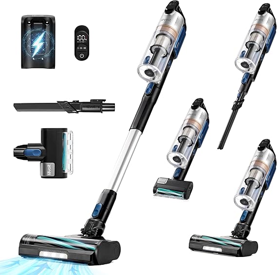 Levoit Aspirapolvere Senza Fili Potente con Mini Turbo Spazzola e Antigroviglio, 99,99% Filtrazione con HEPA, Scopa Elettrica Senza Fili con Schermo LED, Fino a 60min, per Pavimenti, Peli di Animali