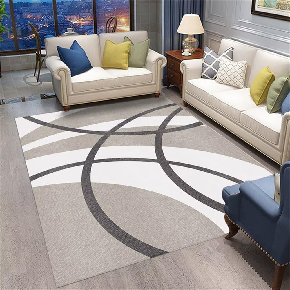 Tapis poil court 160x230cm gris géométrique facile à entretenir