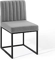 Vista 11 de Modway Carriage Channel - Silla de comedor de tela tapizada con base de trineo capitoné