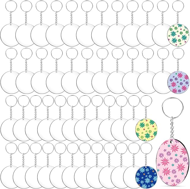 Duufin 150 Pcs Acrylic Keychain Kit Including 50 Pcs Acrylic Circle Blanks 50 Pcs Keyrings with Chain and 50 Pcs Jump Rings for DIY Projects and Crafts