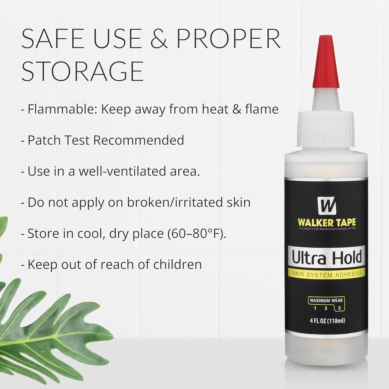 Walker Tape Ultra Hold Adhesive 4 Fl Oz Squeeze Bottle, Waterproof Clear-Drying Wig Glue for Lace Systems and Human Hair Extensions, Strong Long Lasting Maximum Wear Liquid Adhesive for Bonding