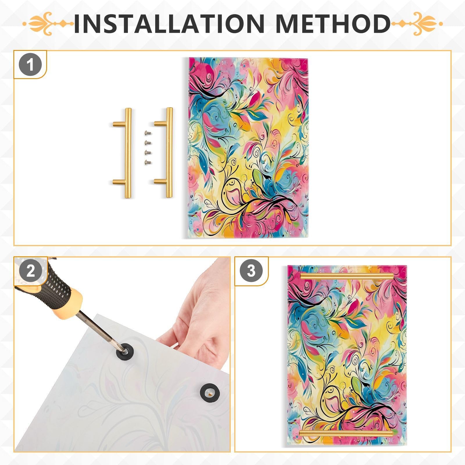 Wassud Bathroom Vanity Tray with Handles Abstract Floral Acrylic Jewelry Perfume Organizer for Bathroom Kitchen Counter 11.81