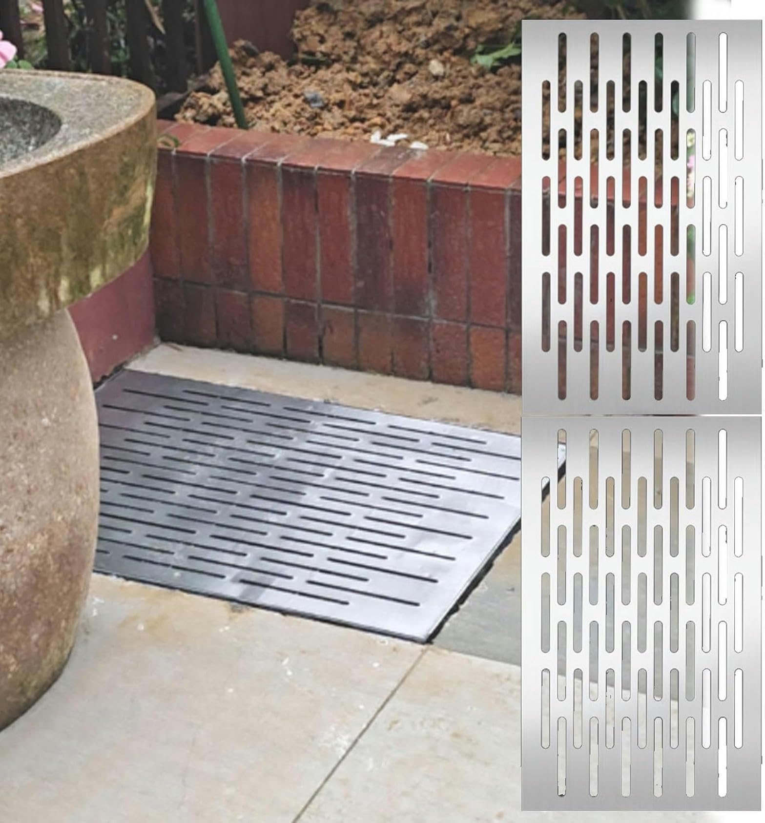 Caniveau extérieur en acier grille de drainage rectangulaire hauteur 3 cm pour eaux pluviales
