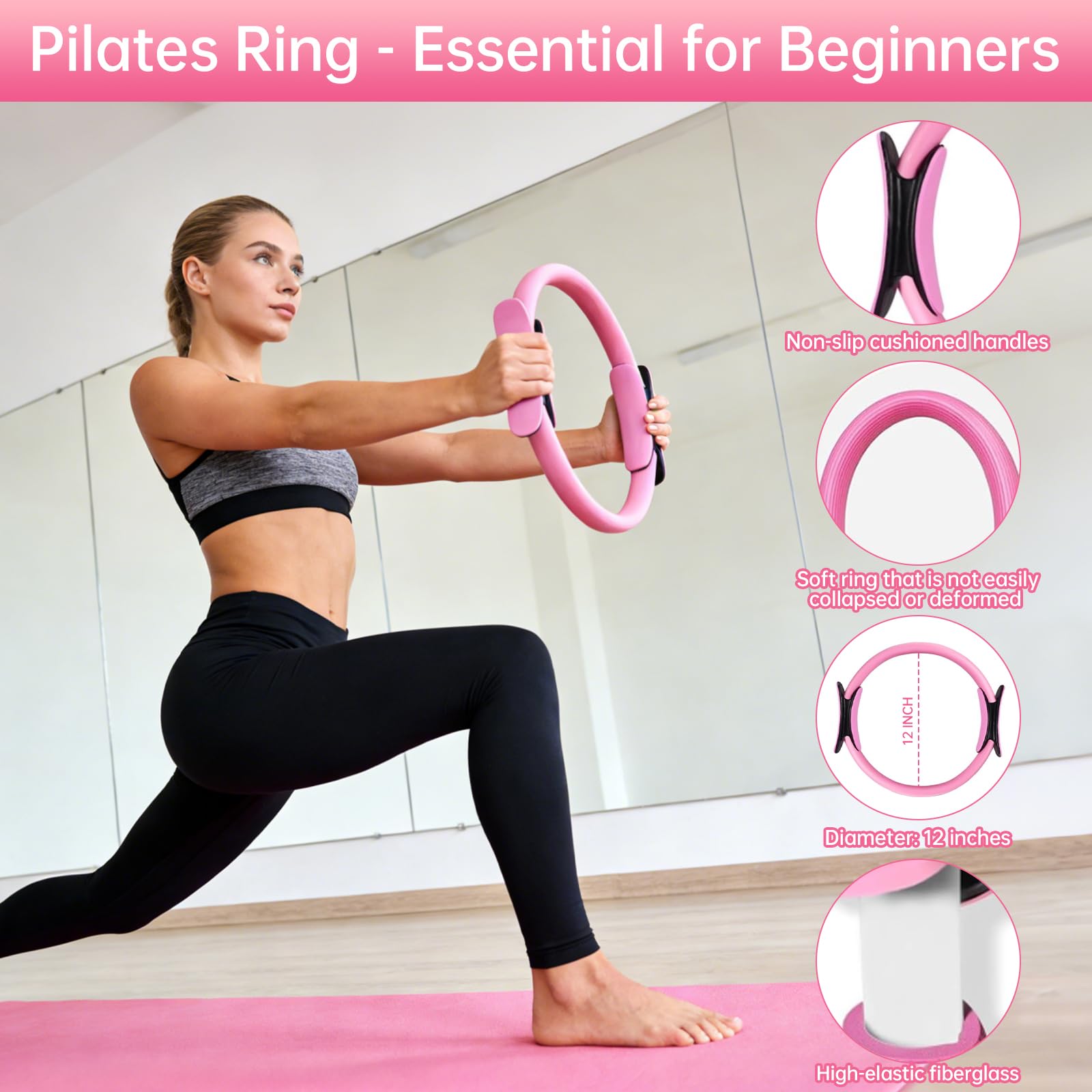 nnOuOnn Kit esencial de pilates de 17 piezas para mujer, círculos de fitness y pilates