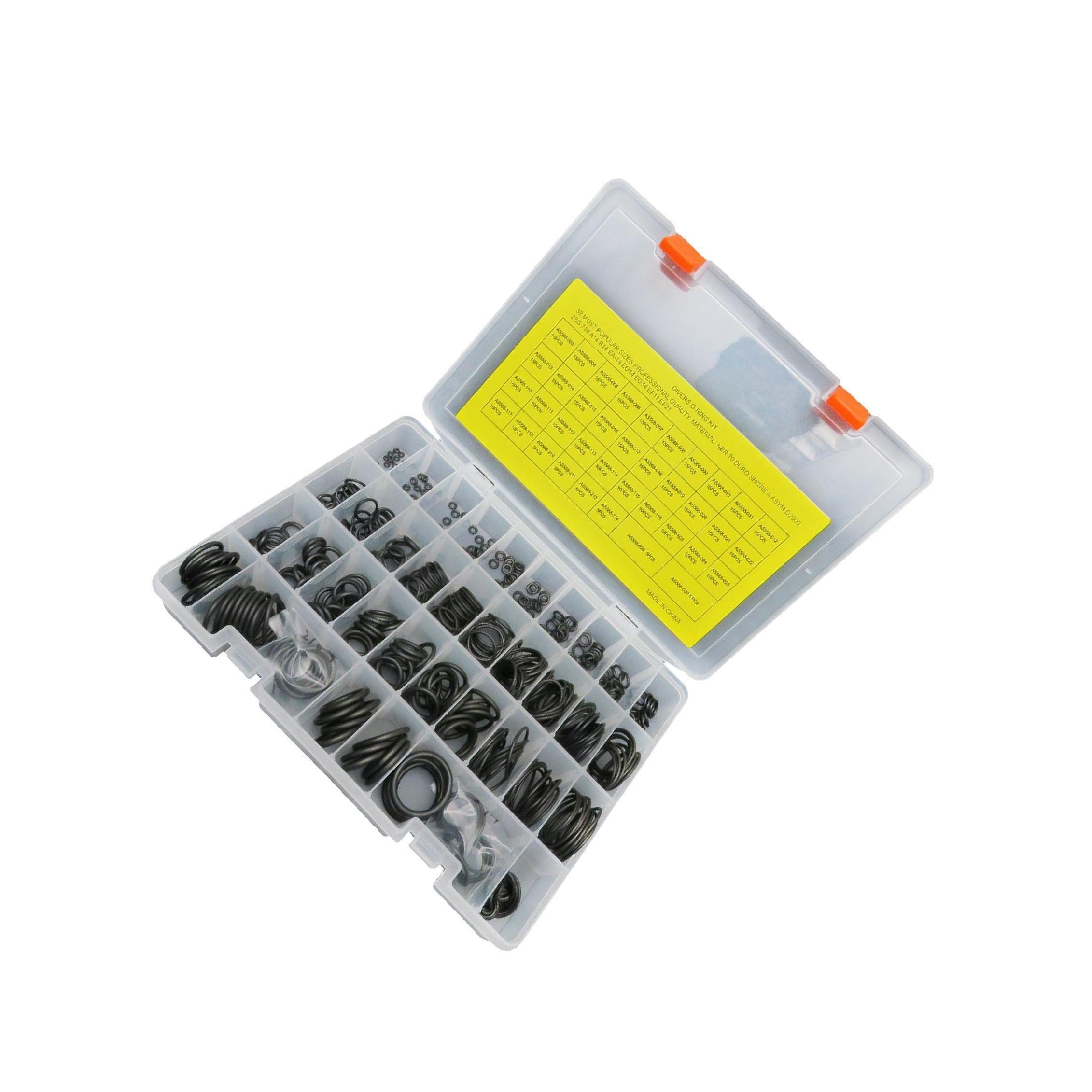 Umfassendes O Ring Gummiset für Taucher, 450 teilig, mit Allen wichtigen Größen für Tauchschläuche, Regler und Druckgeräte, inklusive O Ring Set für