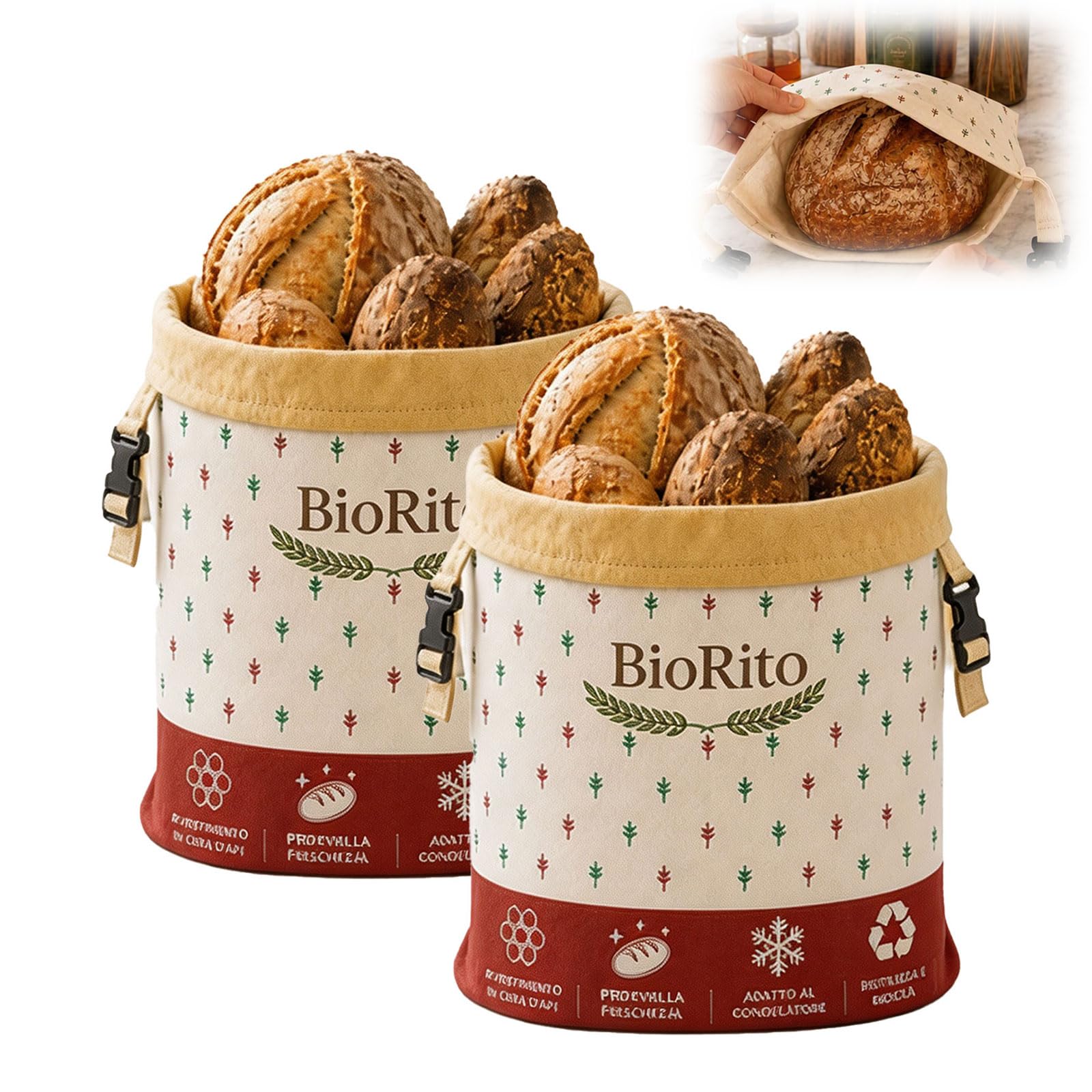 Biorito Sacchetti Pane Cera D'api 43×33 Cm, Bio Rito Sacchetto Cerato per Il Pane, Sacchetti Cera D'api per Alimenti, Borsa in Cotone per Conservare Pane Fatto in Casa