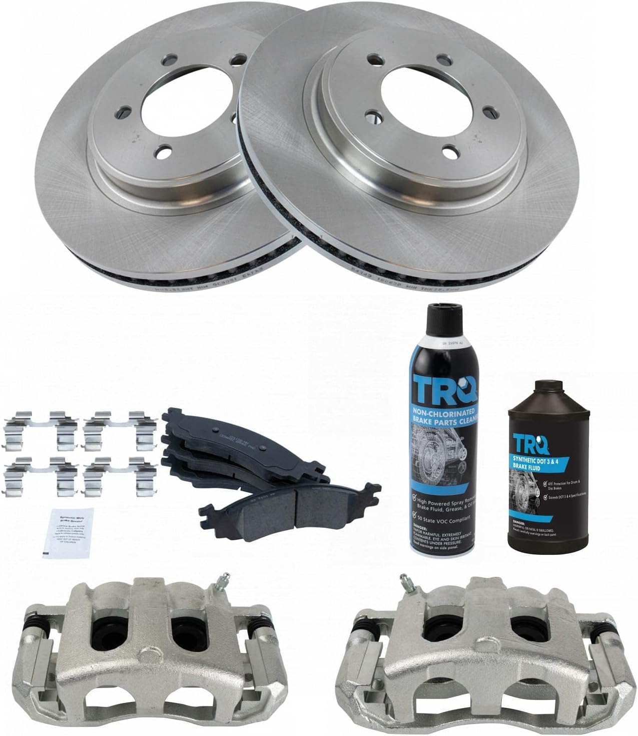 TRQ Front Brake Pad & Rotor Kit Brake Caliper Brake Chemical Kit Brake Pads Brake Rotor Ceramic Vented Compatible with 2006-2010 Ford Explorer 2007-2010 Explorer Sport Trac Mercury Mountaineer