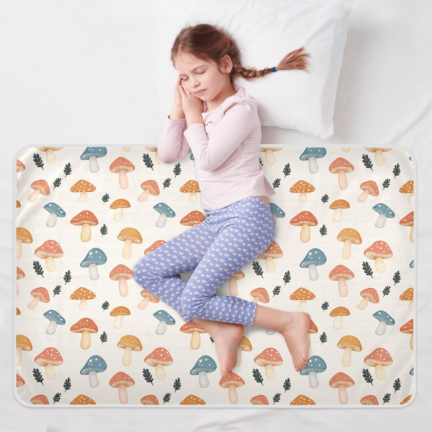 Cartoon Cute Mushroom Red Blue Extra Large Resuable Baby Bed Pad Waterproof Washable Potty Training Cover Leakproof Quick Drying Travel Mattress for Toddler Kids , 52" L x 34" W