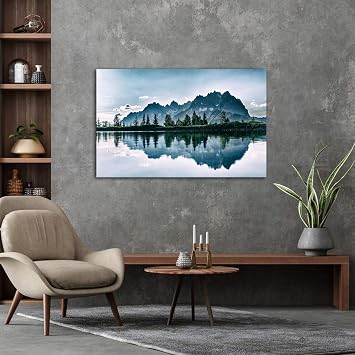 Watercolor Painting Mountains Forest Large Canvas Wall Art, Abstract Nature Art Pine Tree Landscape National Park Home Decor, Nature Artwork Poster Framed For Home Living Room Office