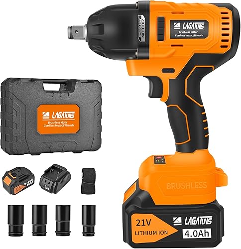 Miniatura 1 de Lagatuns Llave de impacto de 12 inalámbrica, par de 750 NM, 2200 RPM, batería de iones de litio de 4.0 Ah, cargador rápido, adecuada para