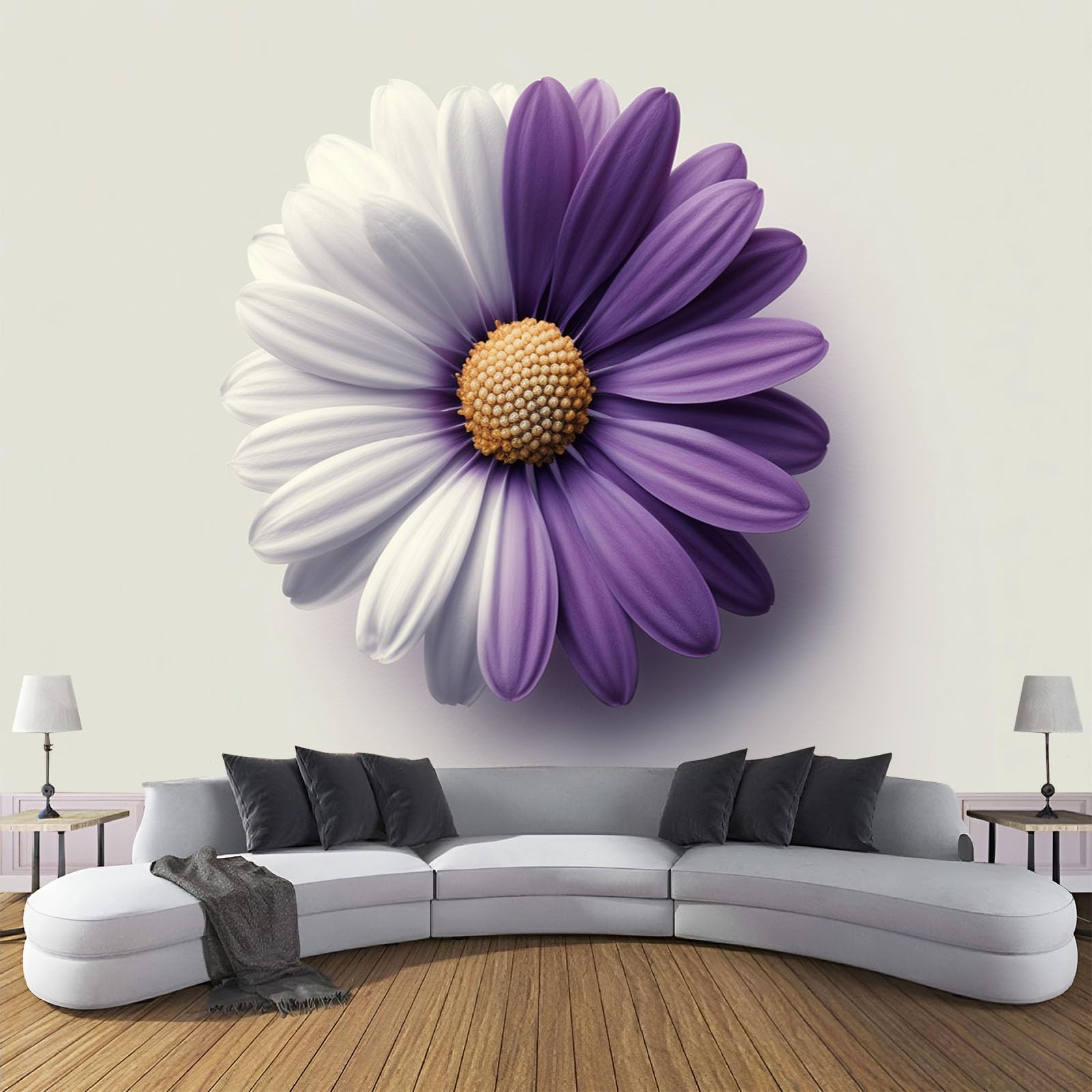 Papier Peint Panoramique Tissu Violet Marguerite Tableaux Muraux 3D Luxe