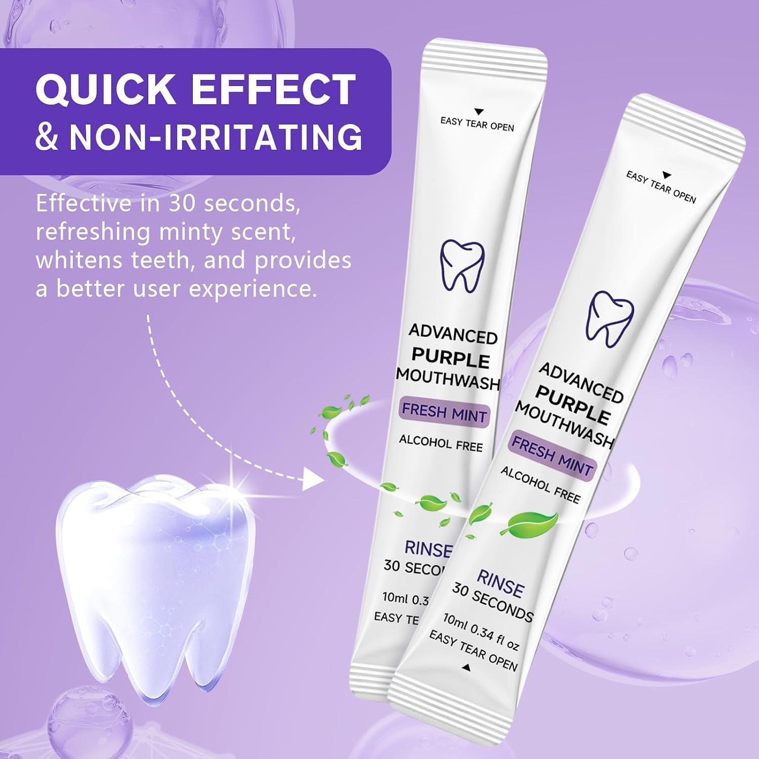Purple Mouthwash Whitening Sachets 20 Pack,Travel Size Individual Packets image 5
