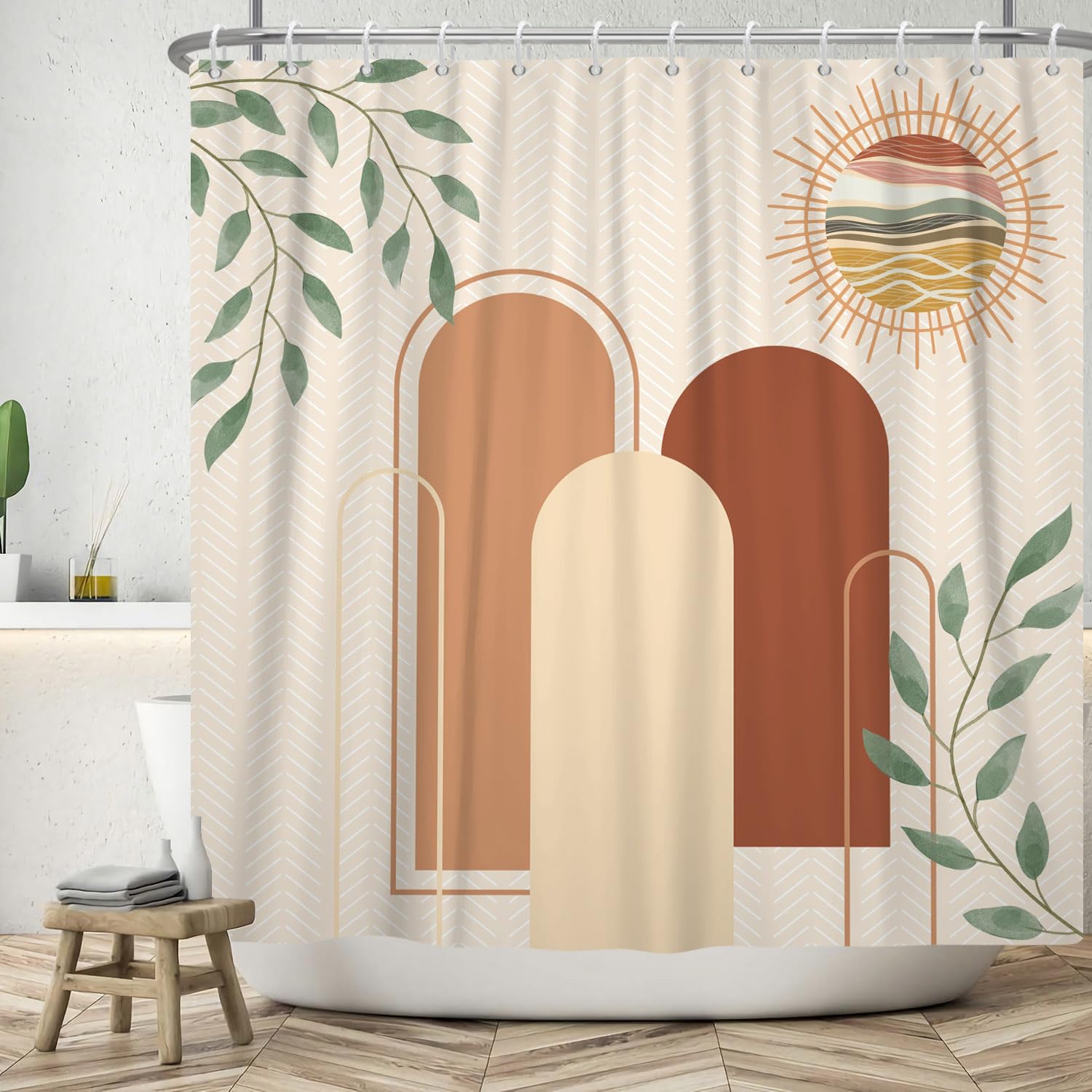 Rideau de douche boho pour une salle de bain moderne style nature