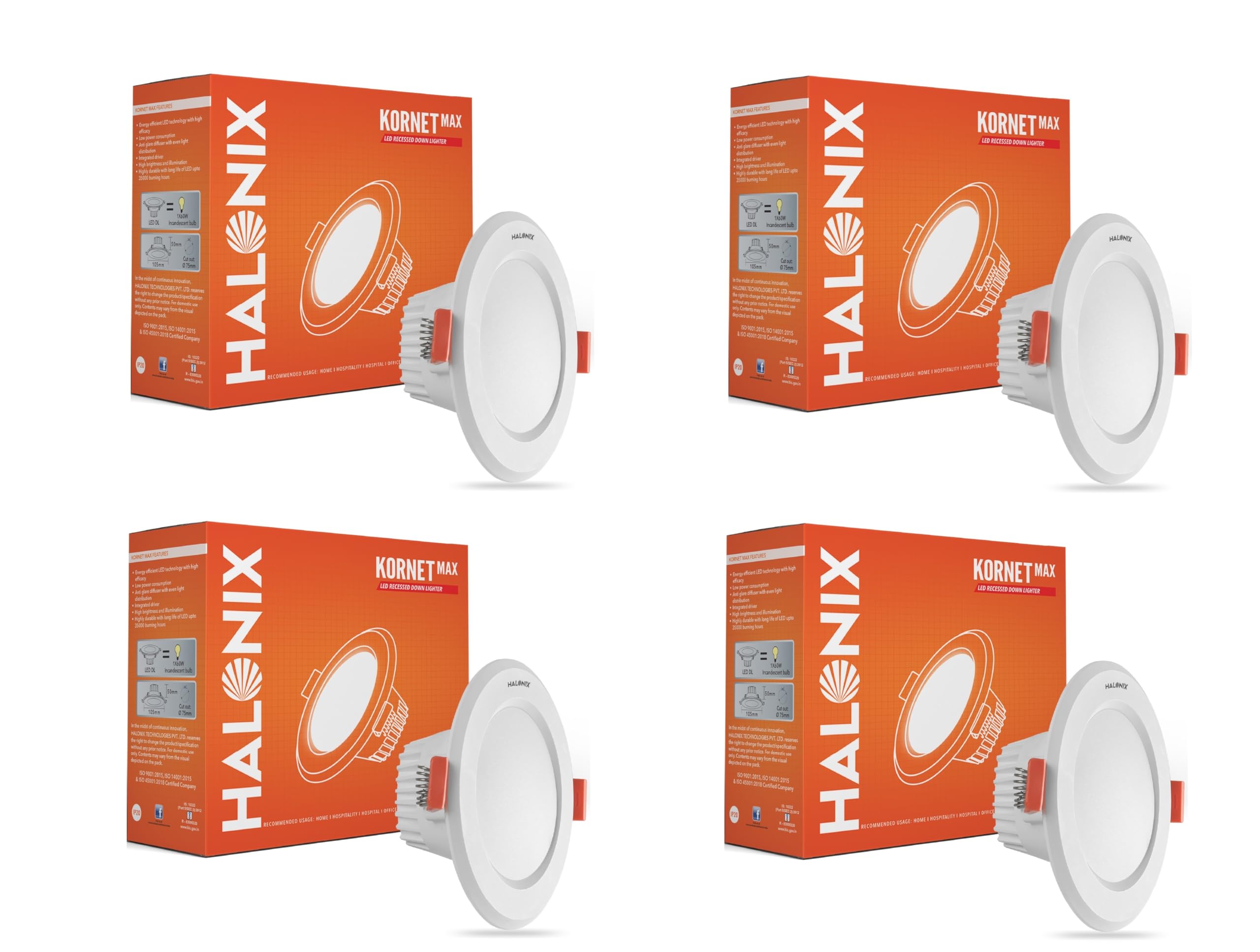 Halonix 9W 2700K Warm White Kornet Junction Box led downlighter | Cut Out- 2.95 inch, Dia- 4.13, Height- 1.96 inch | | Ceiling Light for Home, Shop and Office |Pack of 4, Warm White.-picture-24